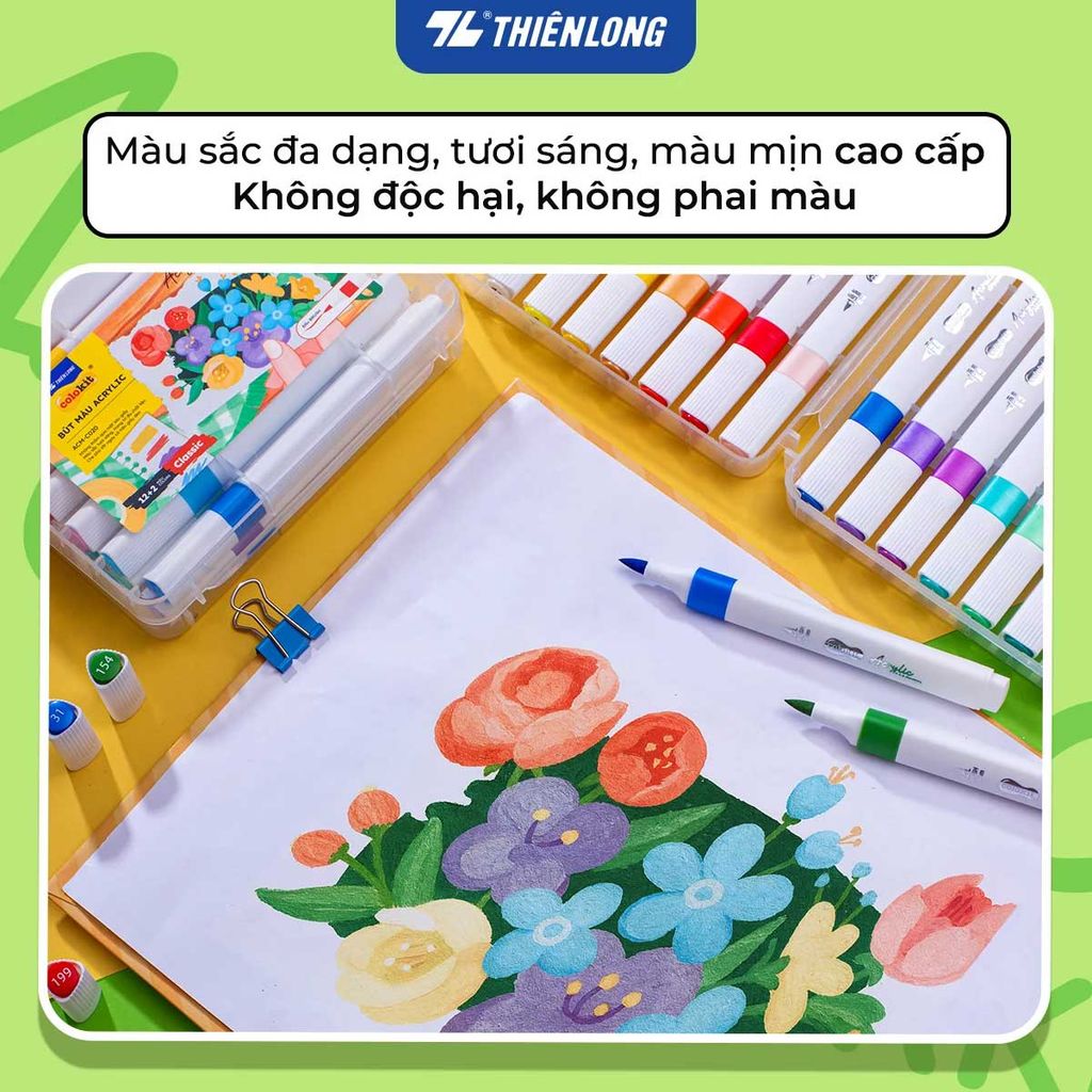 Hộp Bút Lông Màu Acrylic Markers Thiên Long Đầu Brush ACM-C022 36+6 Màu