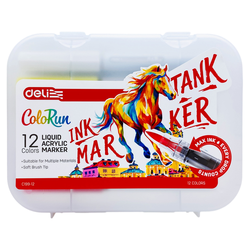 Deli - Hộp 12 Bút Màu Acrylic Marker Mực Lỏng EC199-12