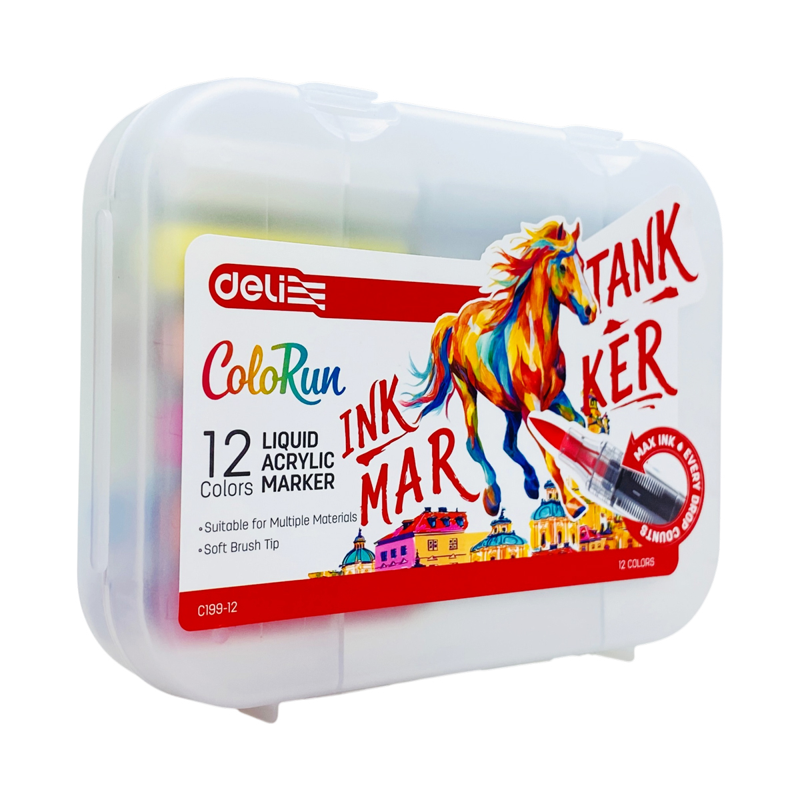 Deli - Hộp 12 Bút Màu Acrylic Marker Mực Lỏng EC199-12