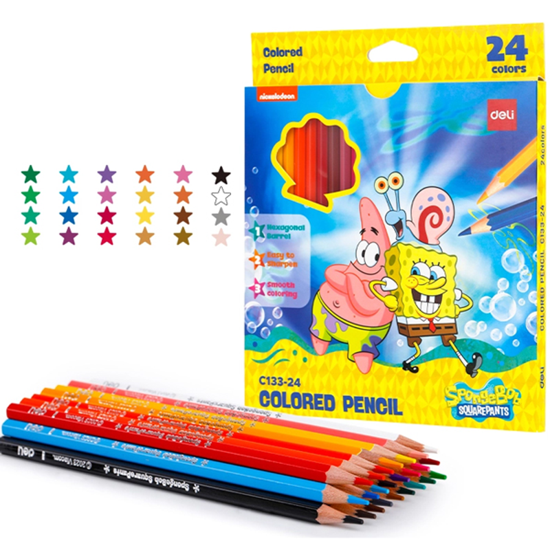 Deli - Hộp 24 Bút Chì Màu Hình Bọt Biển EC133-24