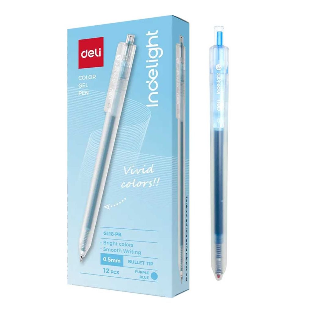 Deli - Bút Gel Bấm 0.5mm Màu Xanh Lam EG118-PB