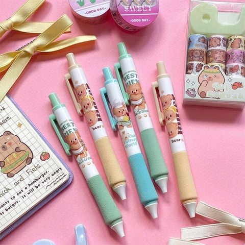 Bút Gel Deli Gấu Bơ 0.5mm Màu Đen HY001