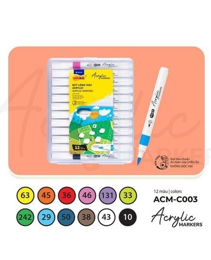 Hộp 12 Bút Lông Màu 1 Đầu Thiên Long Acrylic Markers ACM-C003