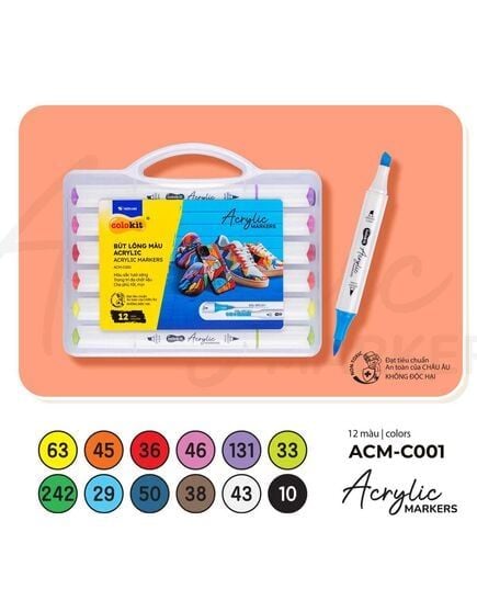 Hộp 12 Bút Lông Màu 2 Đầu Thiên Long Acrylic Markers ACM-C001