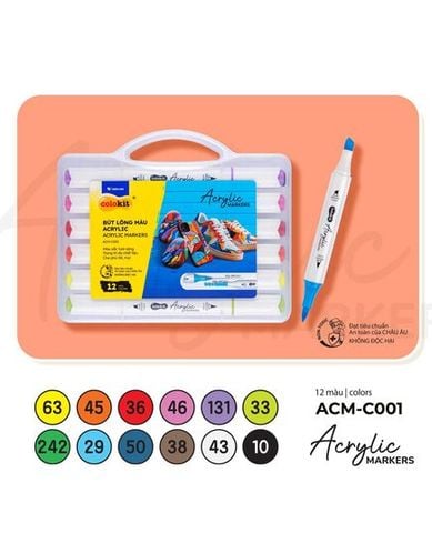 Hộp 12 Bút Lông Màu 2 Đầu Thiên Long Acrylic Markers ACM-C001