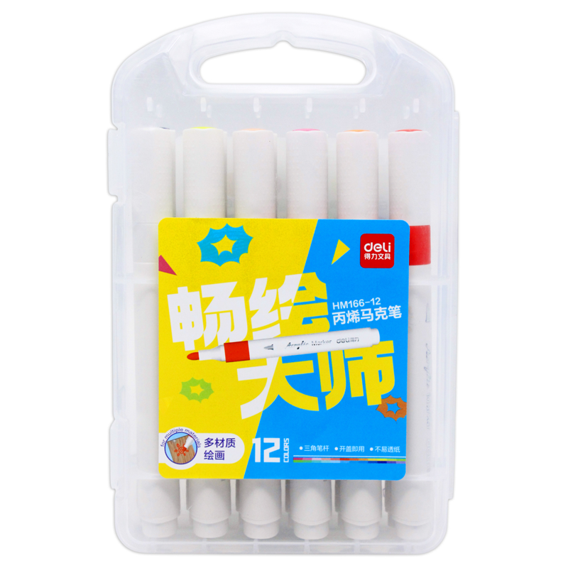 Deli - Hộp Bút Marker Acrylic 12 Màu/Hộp HM166-12