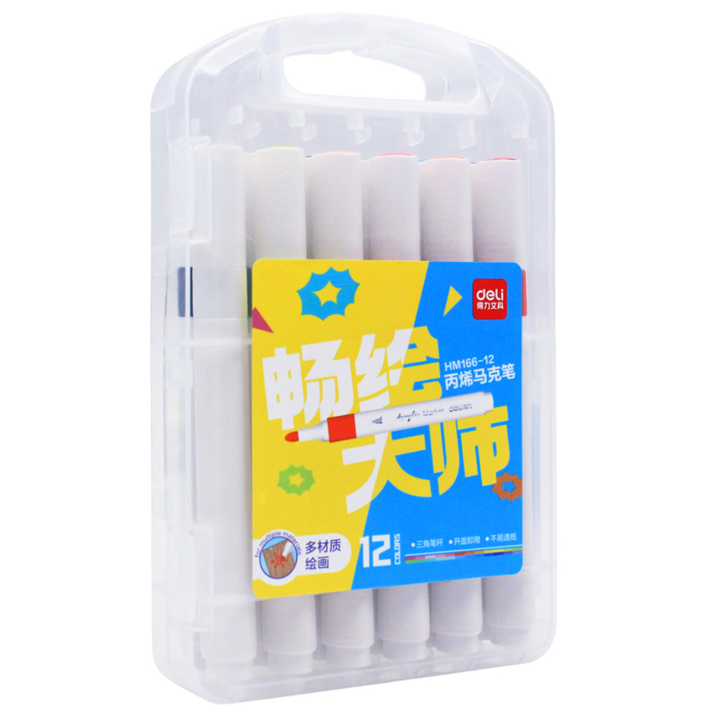 Deli - Hộp Bút Marker Acrylic 12 Màu/Hộp HM166-12