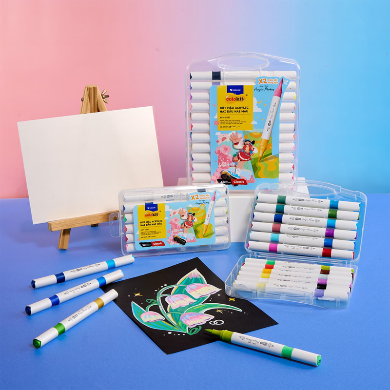 Bút Màu Colokit Acrylic 2 Đầu 2 Màu ACM-C028 12 Màu