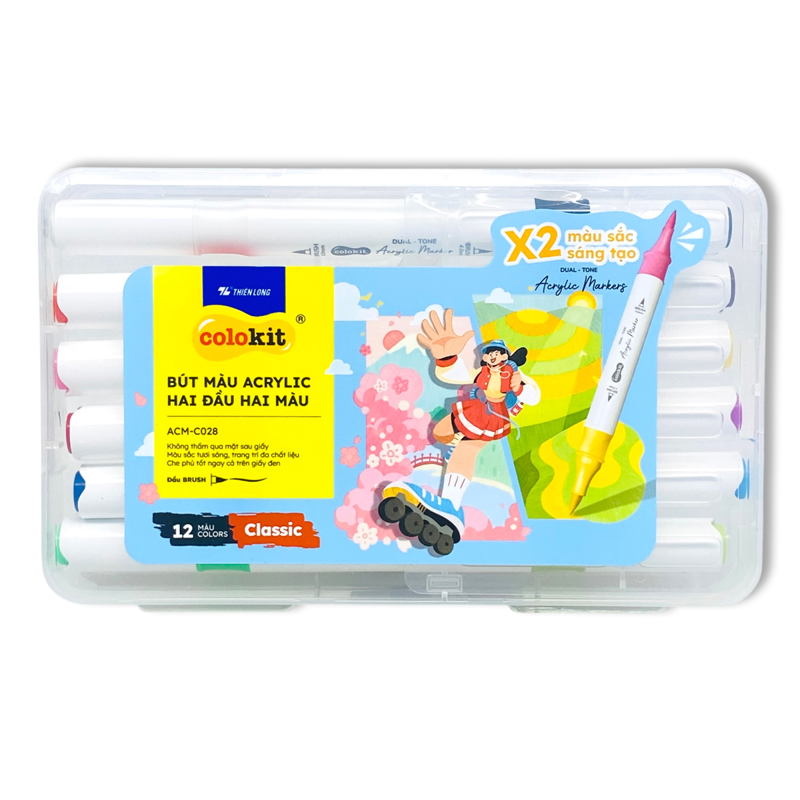Bút Màu Colokit Acrylic 2 Đầu 2 Màu ACM-C028 12 Màu