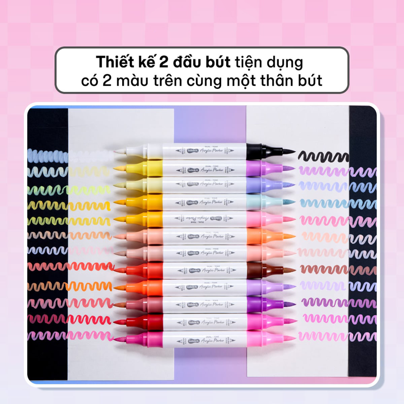 Bút Màu Colokit Acrylic 2 Đầu 2 Màu ACM-C028 12 Màu