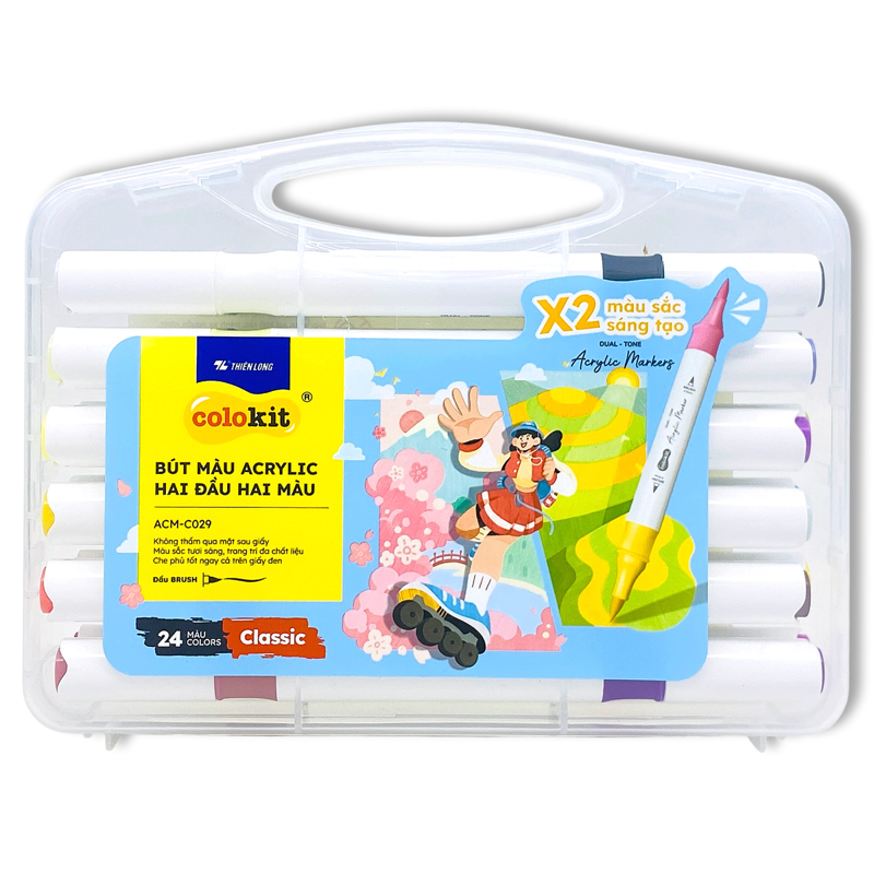 Bút Màu Colokit Acrylic 2 Đầu 2 Màu ACM-C029 (Hộp 24 Màu)