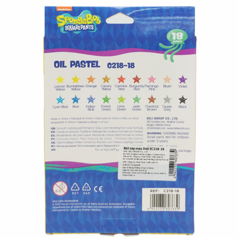Deli - Hộp Bút Sáp 18 Màu Hình Bọt Biển EC218-18
