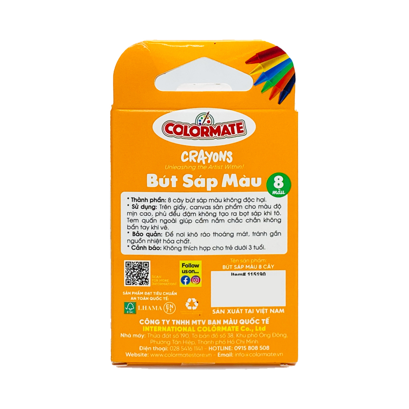 Colormate Hộp 8 Bút Sáp Màu 115190