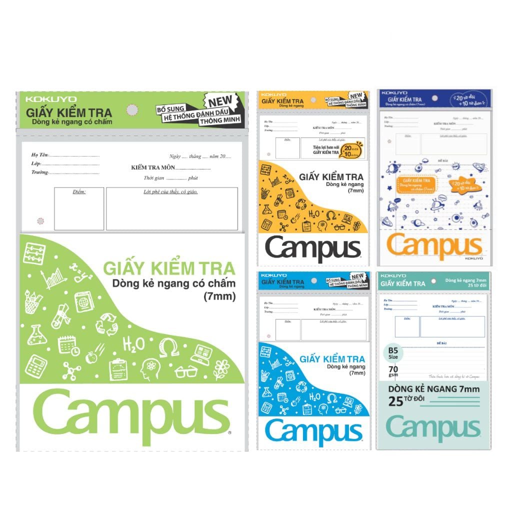 Campus – Giấy Kiểm Tra B5 DL70gsm Kẻ Ngang Có Chấm - 20 Tờ Đôi & 10 Tờ Đơn (Giao mẫu ngẫu nhiên)