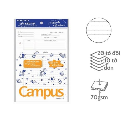 Campus – Giấy Kiểm Tra B5 DL70gsm Kẻ Ngang Có Chấm - 20 Tờ Đôi & 10 Tờ Đơn (Giao mẫu ngẫu nhiên)