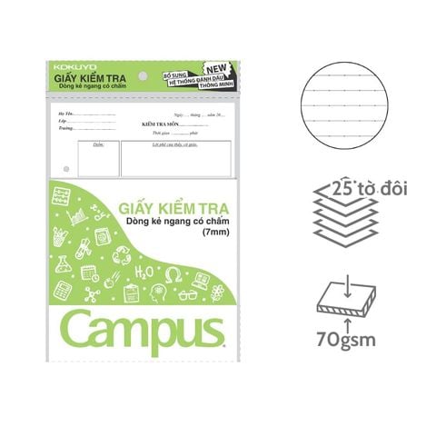 Campus – Giấy Kiểm Tra B5 DL70gsm Kẻ Ngang Có Chấm - 25 Tờ Đôi (Giao mẫu ngẫu nhiên)