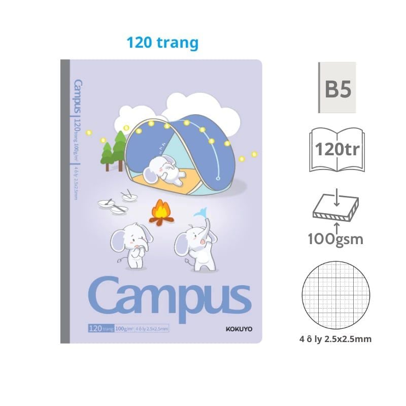 Tập Sinh Viên 120tr Campus - Animals Camp B5 DL100gsm 4oly NB-B5OL120AC-V (Giao mẫu ngẫu nhiên)