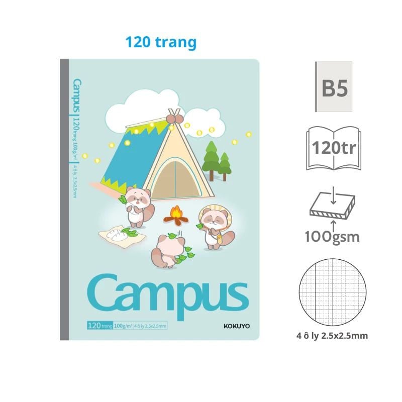 Tập Sinh Viên 120tr Campus - Animals Camp B5 DL100gsm 4oly NB-B5OL120AC-V (Giao mẫu ngẫu nhiên)