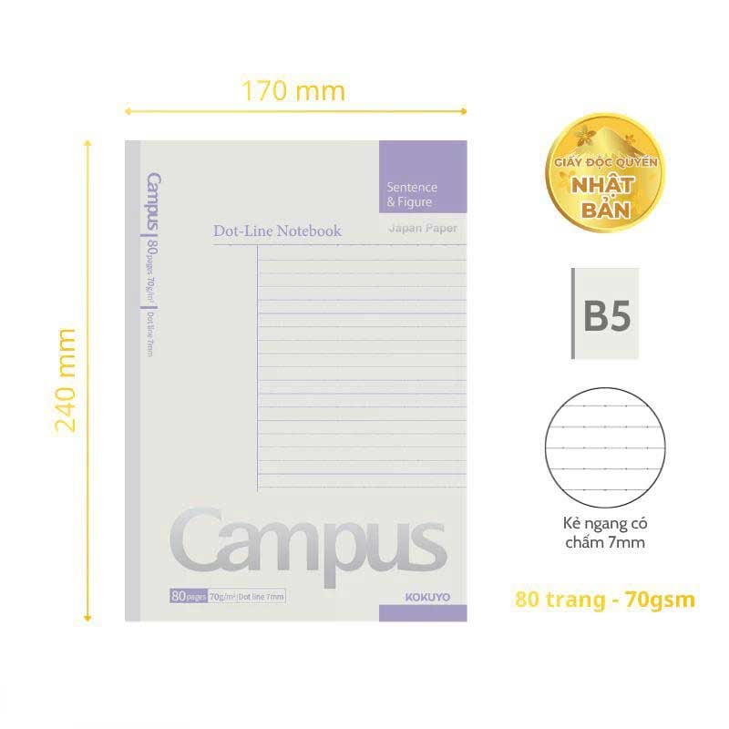 Tập Sinh Viên 80tr Campus – Basic B5 DL70gsm Kẻ Ngang Có Chấm NB-B5DL80BS-JP
