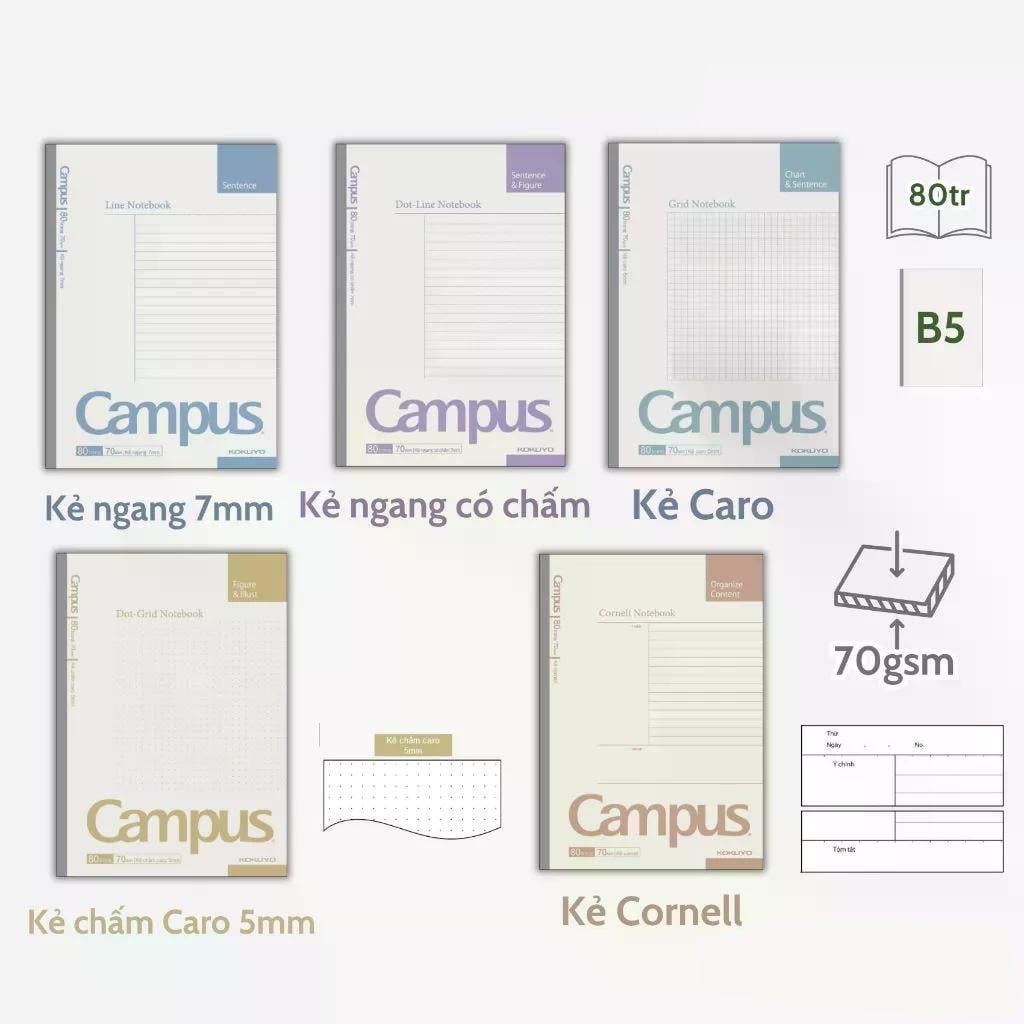 Tập Sinh Viên 80tr Campus – Basic B5 DL70gsm Kẻ Ngang NB-B5L80BS-JP (Giao mẫu ngẫu nhiên)