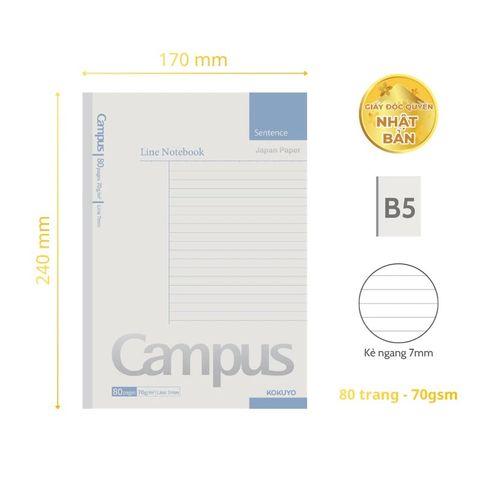 Tập Sinh Viên 80tr Campus – Basic B5 DL70gsm Kẻ Ngang NB-B5L80BS-JP (Giao mẫu ngẫu nhiên)