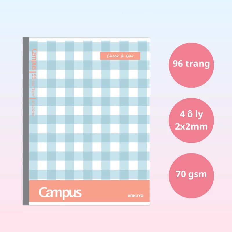 Tập Học Sinh 200tr Campus – Check & Bar A5 DL70gsm 4 Ly Ngang NB-A5LY200CB-B (Giao mẫu ngẫu nhiên)