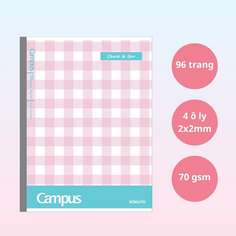Tập Học Sinh 200tr Campus – Check & Bar A5 DL70gsm 4 Ly Ngang NB-A5LY200CB-B (Giao mẫu ngẫu nhiên)
