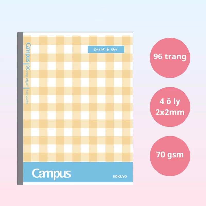 Tập Học Sinh 200tr Campus – Check & Bar A5 DL70gsm 4 Ly Ngang NB-A5LY200CB-B (Giao mẫu ngẫu nhiên)