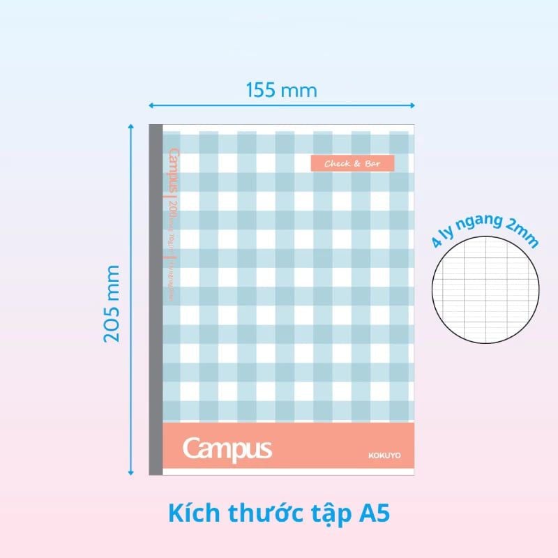 Tập Học Sinh 200tr Campus – Check & Bar A5 DL70gsm 4 Ly Ngang NB-A5LY200CB-B (Giao mẫu ngẫu nhiên)