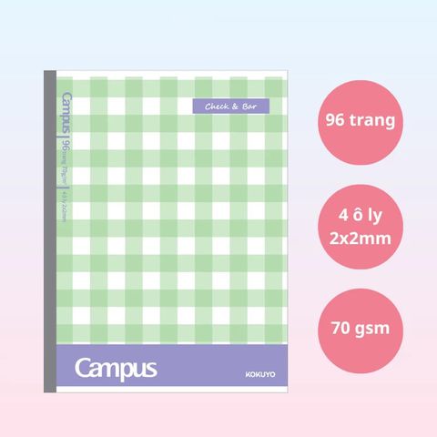 Tập Học Sinh 200tr Campus – Check & Bar A5 DL70gsm 4 Ly Ngang NB-A5LY200CB-B (Giao mẫu ngẫu nhiên)