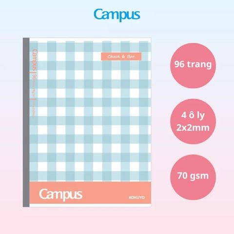 Tập Học Sinh 96tr Campus – Check & Bar A5 DL70gsm 4oly NB-A5OL96CB-B (Giao mẫu ngẫu nhiên)