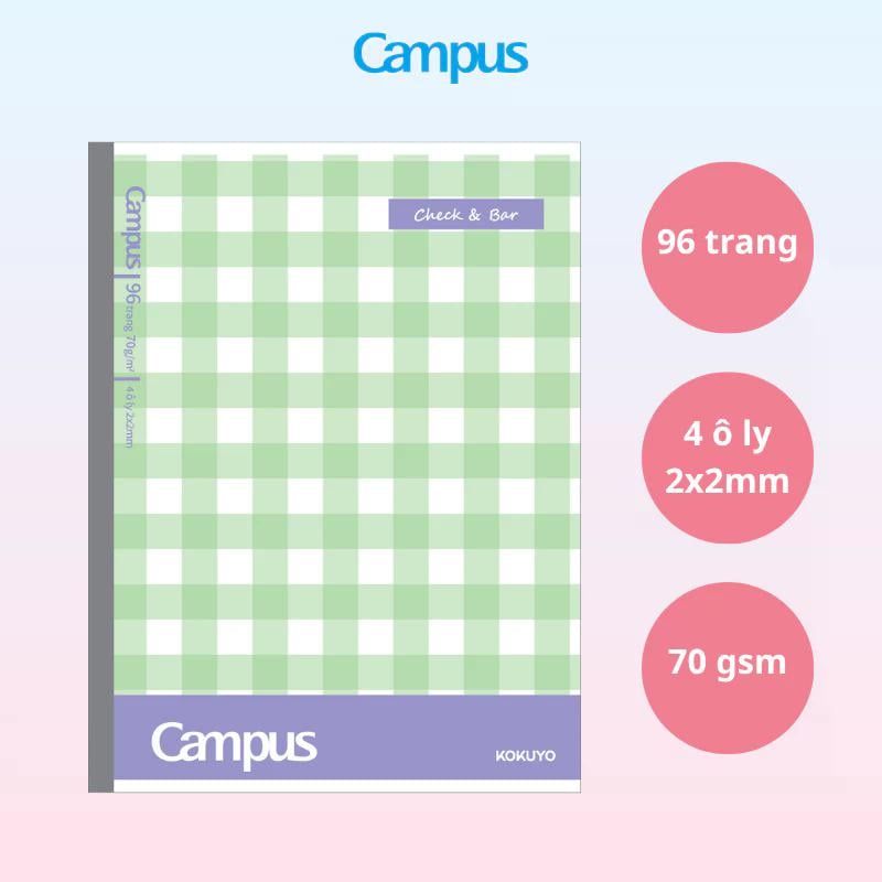 Tập Học Sinh 96tr Campus – Check & Bar A5 DL70gsm 4oly NB-A5OL96CB-G (Giao mẫu ngẫu nhiên)