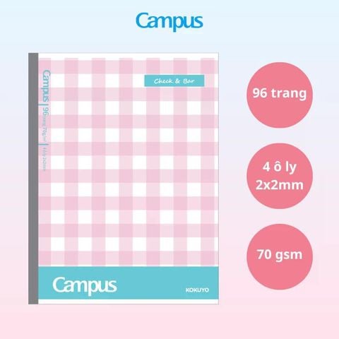 Tập Học Sinh 96tr Campus – Check & Bar A5 DL70gsm 4oly NB-A5OL96CB-P (Giao mẫu ngẫu nhiên)