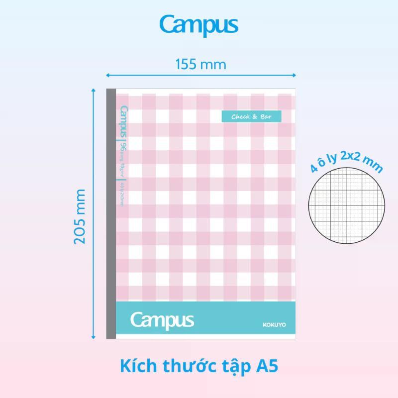 Tập Học Sinh 96tr Campus – Check & Bar A5 DL70gsm 4oly NB-A5OL96CB-Y (Giao mẫu ngẫu nhiên)