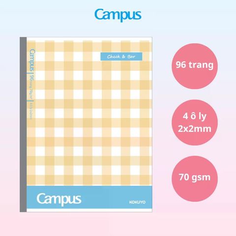 Tập Học Sinh 96tr Campus – Check & Bar A5 DL70gsm 4oly NB-A5OL96CB-Y (Giao mẫu ngẫu nhiên)