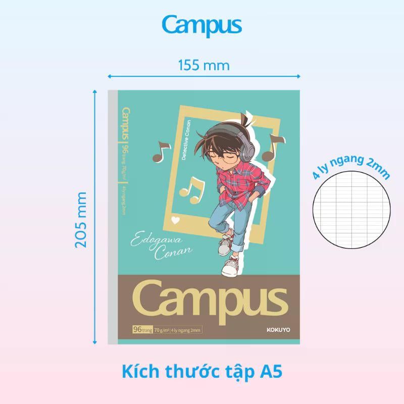 Tập Học Sinh 96tr Campus – Conan A5 DL70gsm 4 Ly Ngang NB-A5LY96CON-07 (Giao mẫu ngẫu nhiên)