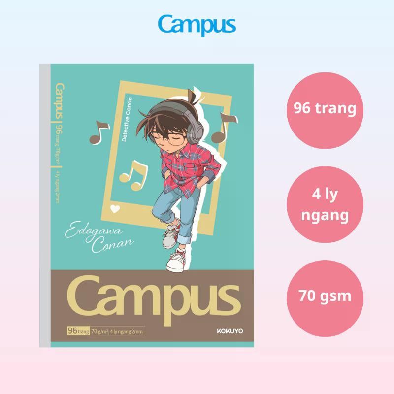 Tập Học Sinh 96tr Campus – Conan A5 DL70gsm 4 Ly Ngang NB-A5LY96CON-07 (Giao mẫu ngẫu nhiên)