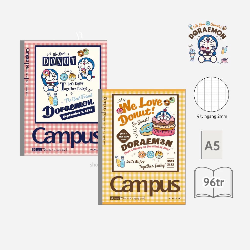 Tập Học Sinh 96tr Campus – Doraemon A5 DL70gsm 4 Ly Ngang A5LY96DOR-01 (Giao mẫu ngẫu nhiên)