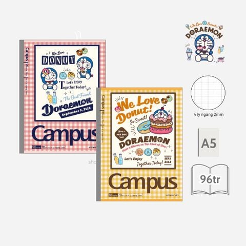 Tập Học Sinh 96tr Campus – Doraemon A5 DL70gsm 4 Ly Ngang A5LY96DOR-01 (Giao mẫu ngẫu nhiên)