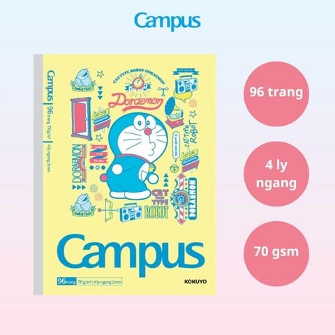 Tập Học Sinh 96tr Campus – Doraemon A5 DL70gsm 4 Ly Ngang NB-A5LY96DOR-05 (Giao mẫu ngẫu nhiên)