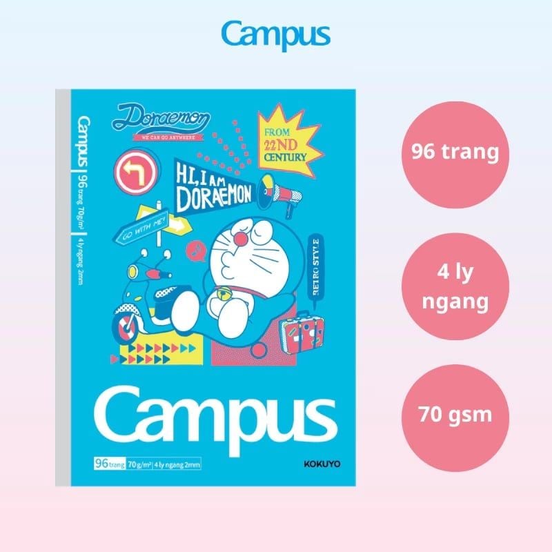 Tập Học Sinh 96tr Campus – Doraemon A5 DL70gsm 4 Ly Ngang NB-A5LY96DOR-06 (Giao mẫu ngẫu nhiên)