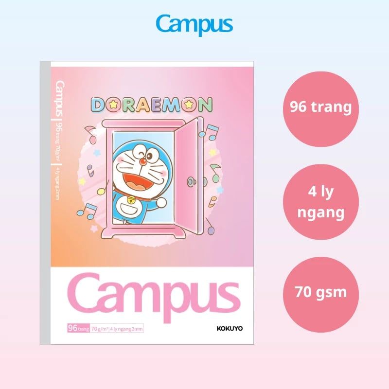 Tập Học Sinh 96tr Campus – Doraemon A5 DL70gsm 4 Ly Ngang NB-A5LY96DOR-08 (Giao mẫu ngẫu nhiên)