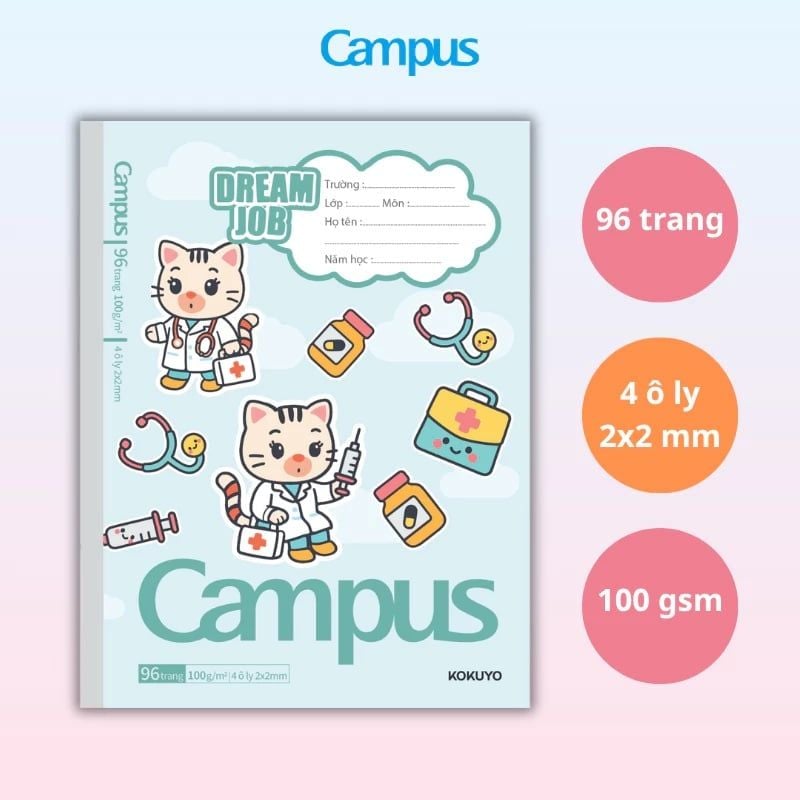 Tập Học Sinh 96tr Campus – Dream Job A5 DL100gsm 4oly NB-A5OL96DJ-01 (Giao mẫu ngẫu nhiên)