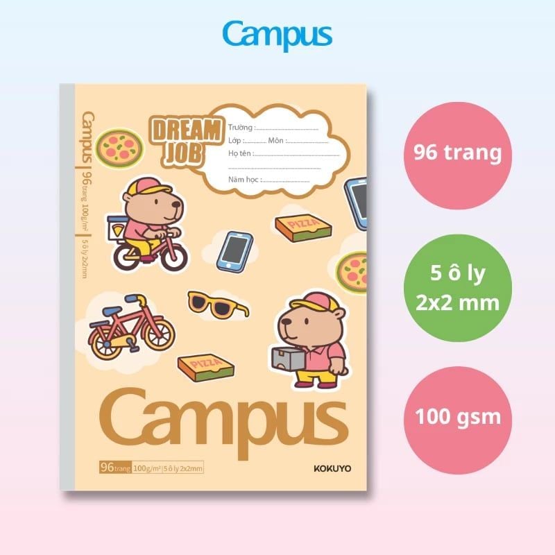 Tập Học Sinh 96tr Campus – Dream Job A5 DL100gsm 5oly NB-A5OL96DJ-07 (Giao mẫu ngẫu nhiên)