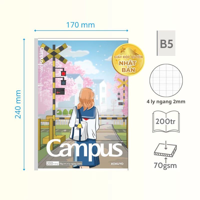 Tập Sinh Viên 200tr Campus - Girl's Back View B5 DL70gsm 4 Ly Ngang NB-B5LY200GBV-02 (Giao mẫu ngẫu nhiên)