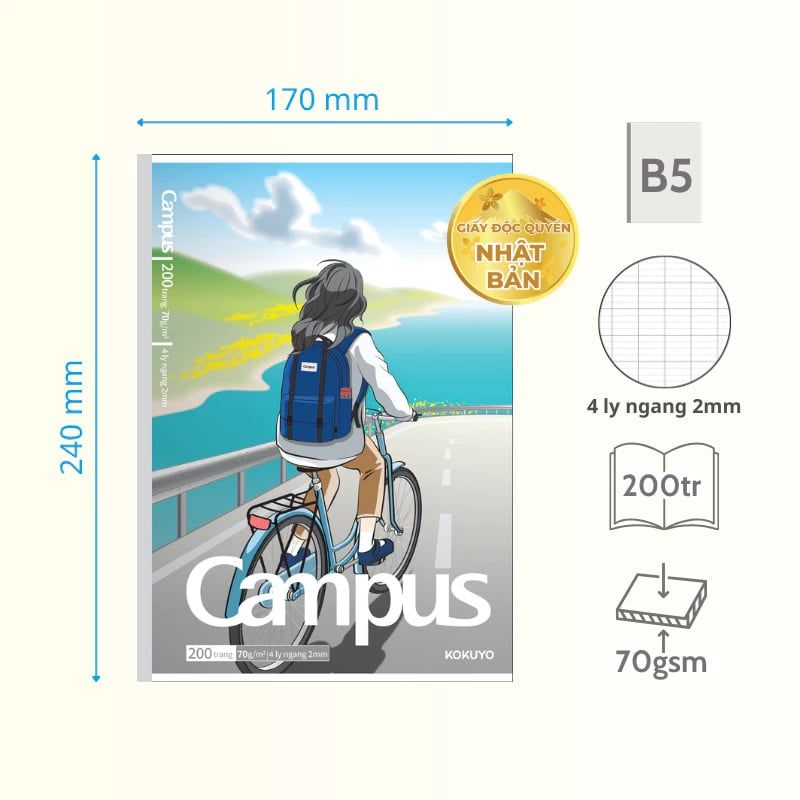 Tập Sinh Viên 200tr Campus - Girl's Back View B5 DL70gsm 4 Ly Ngang NB-B5LY200GBV-02 (Giao mẫu ngẫu nhiên)
