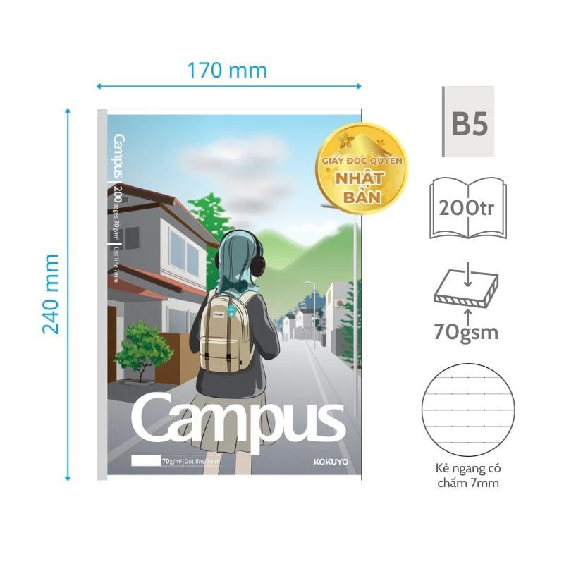 Tập Sinh Viên 200tr Campus – Girl's Back View B5 DL70gsm 4oly NB-B5OL200GBV-04 (Giao mẫu ngẫu nhiên)
