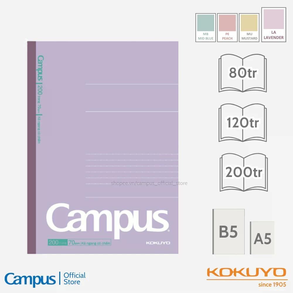 Tập Học Sinh 200tr Campus – Kusumi A5 DL70gsm Kẻ Ngang BKUS200 (Giao mẫu ngẫu nhiên)
