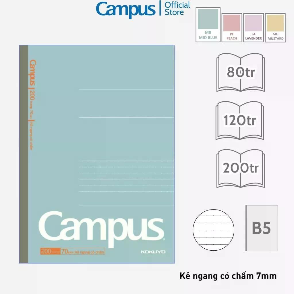 Tập Học Sinh 200tr Campus – Kusumi A5 DL70gsm Kẻ Ngang BKUS200 (Giao mẫu ngẫu nhiên)