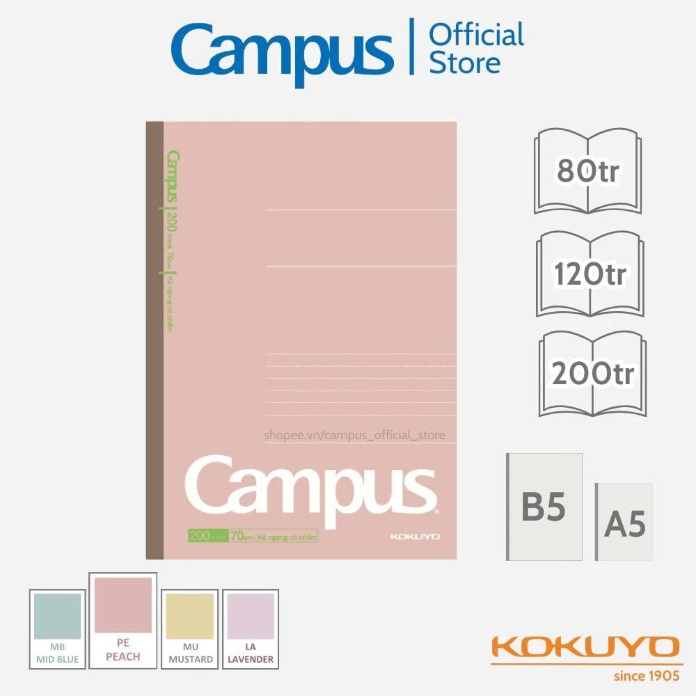 Tập Học Sinh 200tr Campus – Kusumi A5 DL70gsm Kẻ Ngang BKUS200 (Giao mẫu ngẫu nhiên)